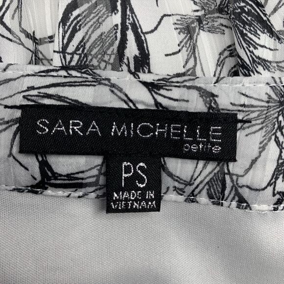 Sara Michelle Petite Top Short Sleeve Elastic on Waist B/W Floral … - Picture 7 of 10